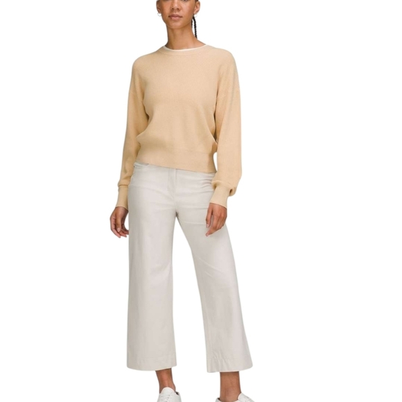 Lululemon Waist Length Crewneck Sweater Chunky Women's 4 Prosecco Lemon Cotton - Picture 13 of 14